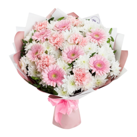  Kemer Flowers Delivery Papatya Gerbera Karanfil Pembe Beyaz Şık Buket