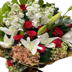  Kemer Florist Şık Gül Şebboy Lilyum Ortanca Buket